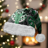 Aotearoa Iwi Ngati Maniapoto Personalised Christmas Santa Hat Maori Kowhaiwhai Pattern LT19 With Fur Green - Polynesian Pride