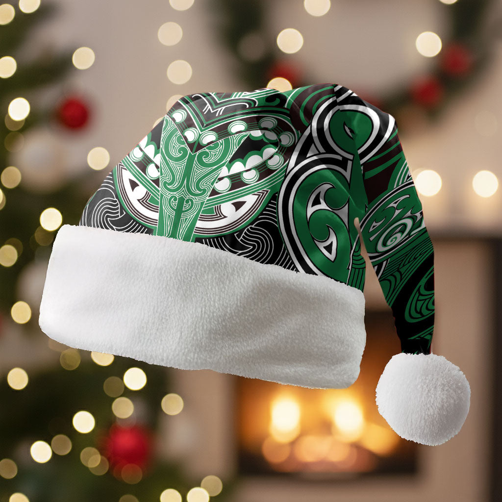 Aotearoa Iwi Ngati Maniapoto Personalised Christmas Santa Hat Maori Kowhaiwhai Pattern LT19 Without Fur Green - Polynesian Pride