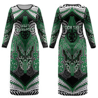 Aotearoa Iwi Ngati Maniapoto Personalised Couples Matching Long Sleeve Bodycon Dress and Hawaiian Shirt Maori Kowhaiwhai Pattern LT19 - Polynesian Pride