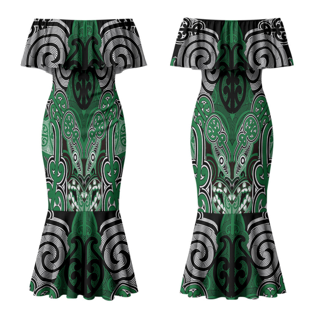 Aotearoa Iwi Ngati Maniapoto Personalised Couples Matching Mermaid Dress and Long Sleeve Button Shirt Maori Kowhaiwhai Pattern LT19 - Polynesian Pride