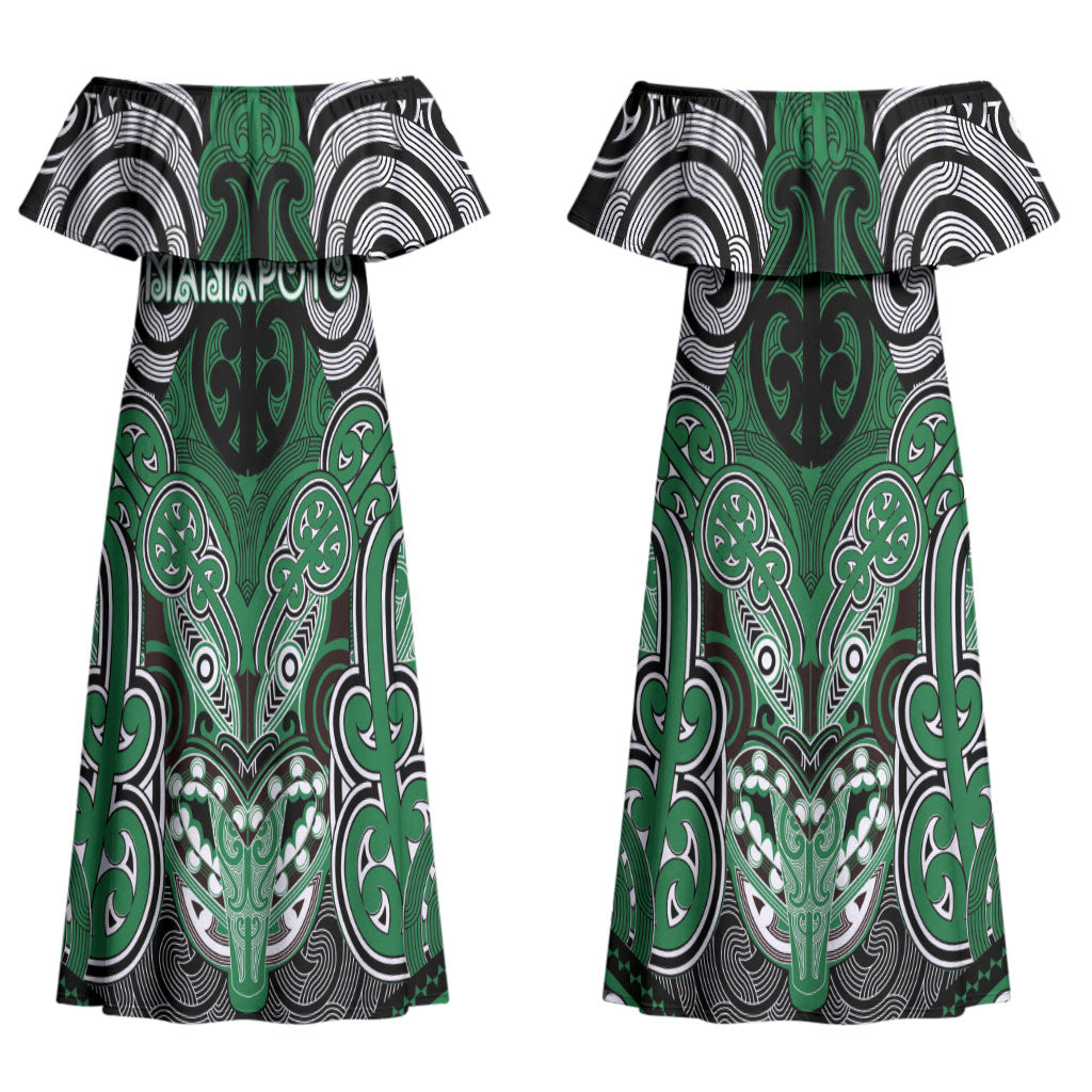 Aotearoa Iwi Ngati Maniapoto Personalised Couples Matching Off Shoulder Maxi Dress and Hawaiian Shirt Maori Kowhaiwhai Pattern LT19 - Polynesian Pride