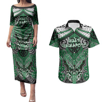 Aotearoa Iwi Ngati Maniapoto Personalised Couples Matching Puletasi and Hawaiian Shirt Maori Kowhaiwhai Pattern LT19 Green - Polynesian Pride