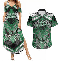 Aotearoa Iwi Ngati Maniapoto Personalised Couples Matching Summer Maxi Dress and Hawaiian Shirt Maori Kowhaiwhai Pattern LT19 Green - Polynesian Pride