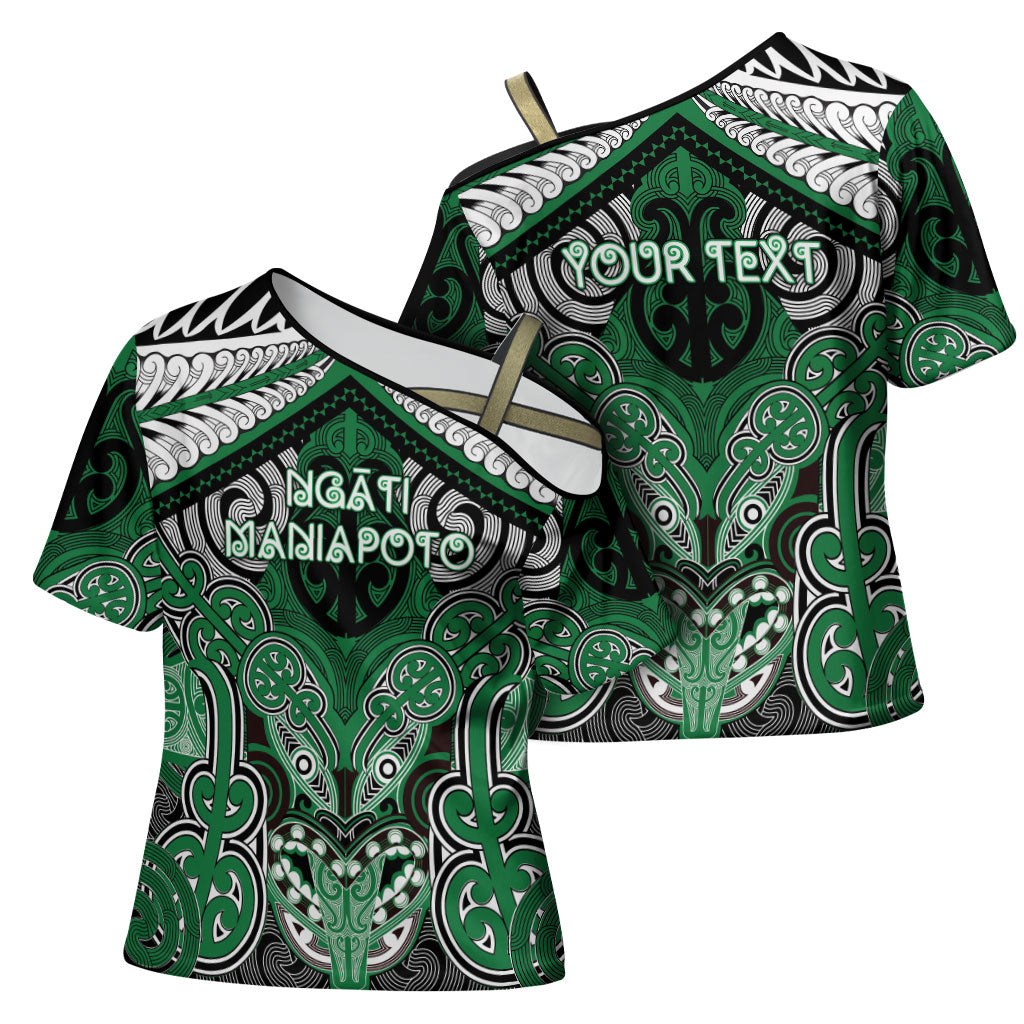Aotearoa Iwi Ngati Maniapoto Personalised Cross Shoulder Shirt Maori Kowhaiwhai Pattern LT19 - Polynesian Pride