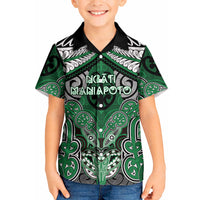 Aotearoa Iwi Ngati Maniapoto Personalised Kid Hawaiian Shirt Maori Kowhaiwhai Pattern LT19 Kid Green - Polynesian Pride