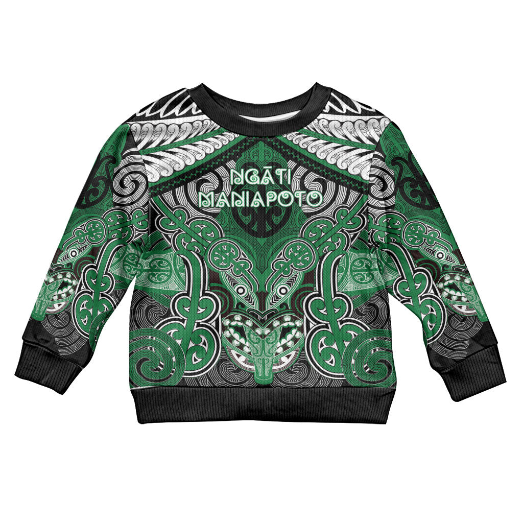 Aotearoa Iwi Ngati Maniapoto Personalised Kid Ugly Christmas Sweater Maori Kowhaiwhai Pattern LT19 Kid Green - Polynesian Pride