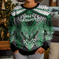 Aotearoa Iwi Ngati Maniapoto Personalised Kid Ugly Christmas Sweater Maori Kowhaiwhai Pattern LT19 - Polynesian Pride