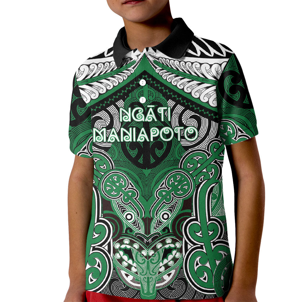 Aotearoa Iwi Ngati Maniapoto Personalised Kid Polo Shirt Maori Kowhaiwhai Pattern LT19 Kid Green - Polynesian Pride