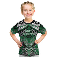 Aotearoa Iwi Ngati Maniapoto Personalised Kid T Shirt Maori Kowhaiwhai Pattern LT19 Green - Polynesian Pride