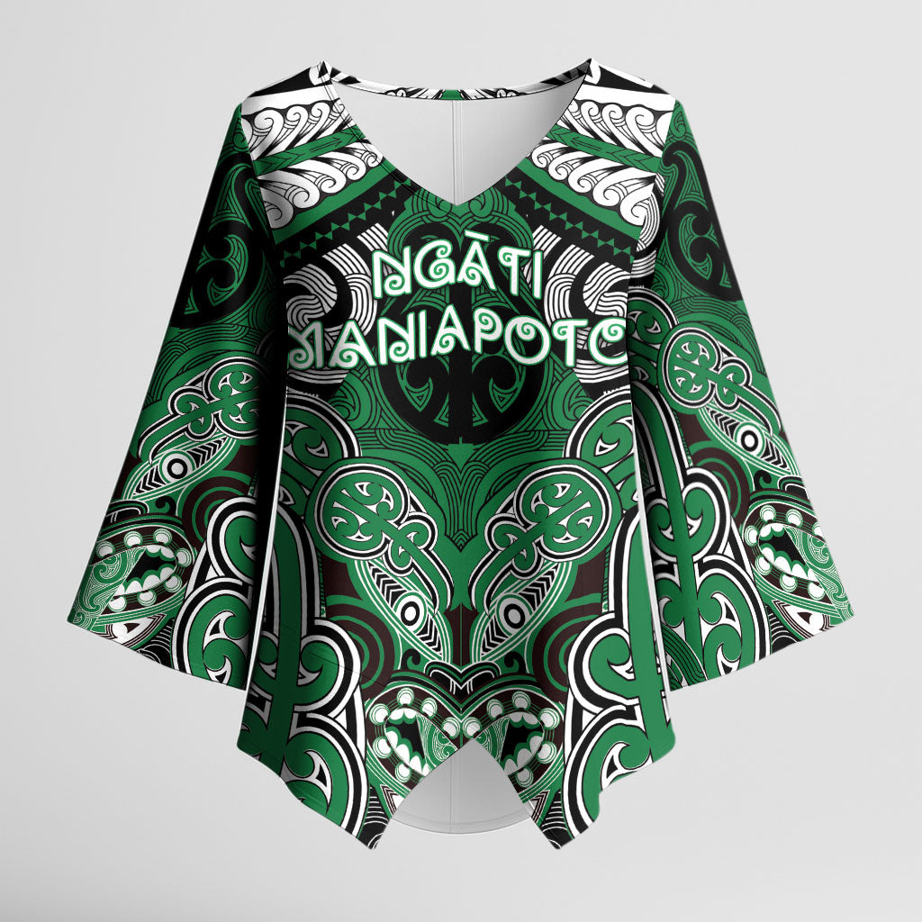 Aotearoa Iwi Ngati Maniapoto Personalised Kimono Sleeve Blouse Maori Kowhaiwhai Pattern LT19 Female Green - Polynesian Pride