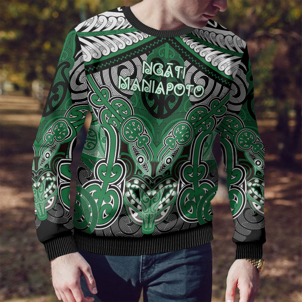 Aotearoa Iwi Ngati Maniapoto Personalised Ugly Christmas Sweater Maori Kowhaiwhai Pattern LT19 - Polynesian Pride