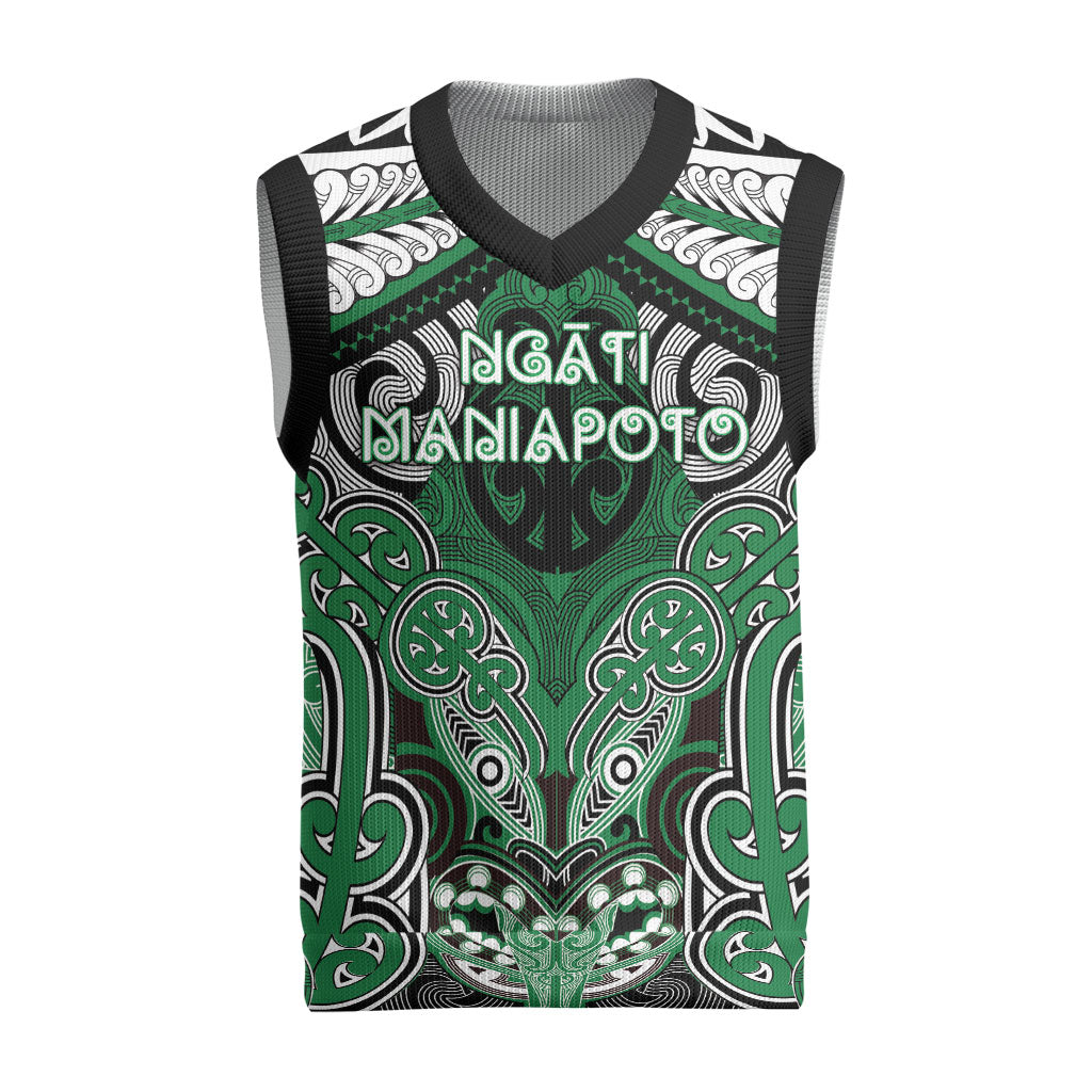 Aotearoa Iwi Ngati Maniapoto Personalised Christmas Knitted V-Neck Vest Maori Kowhaiwhai Pattern LT19 Green - Polynesian Pride