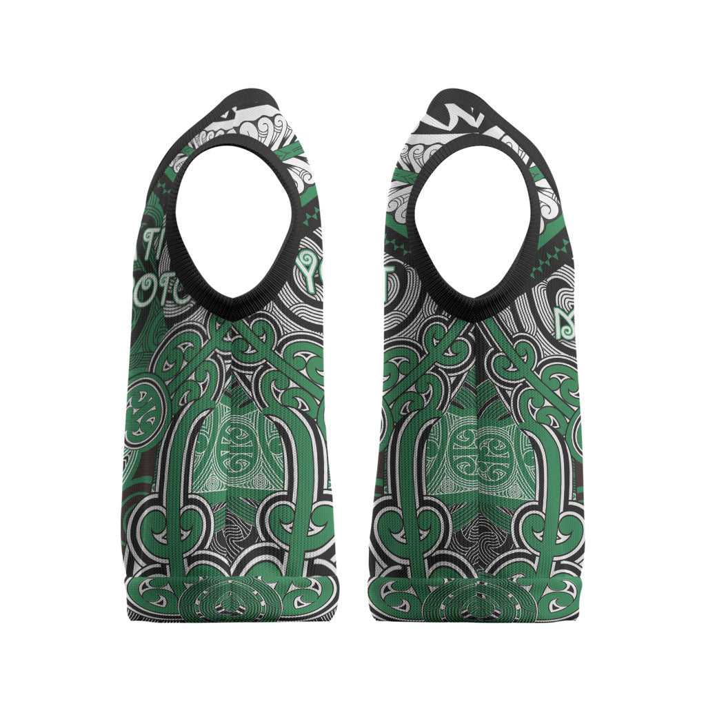Aotearoa Iwi Ngati Maniapoto Personalised Christmas Knitted V-Neck Vest Maori Kowhaiwhai Pattern LT19 - Polynesian Pride