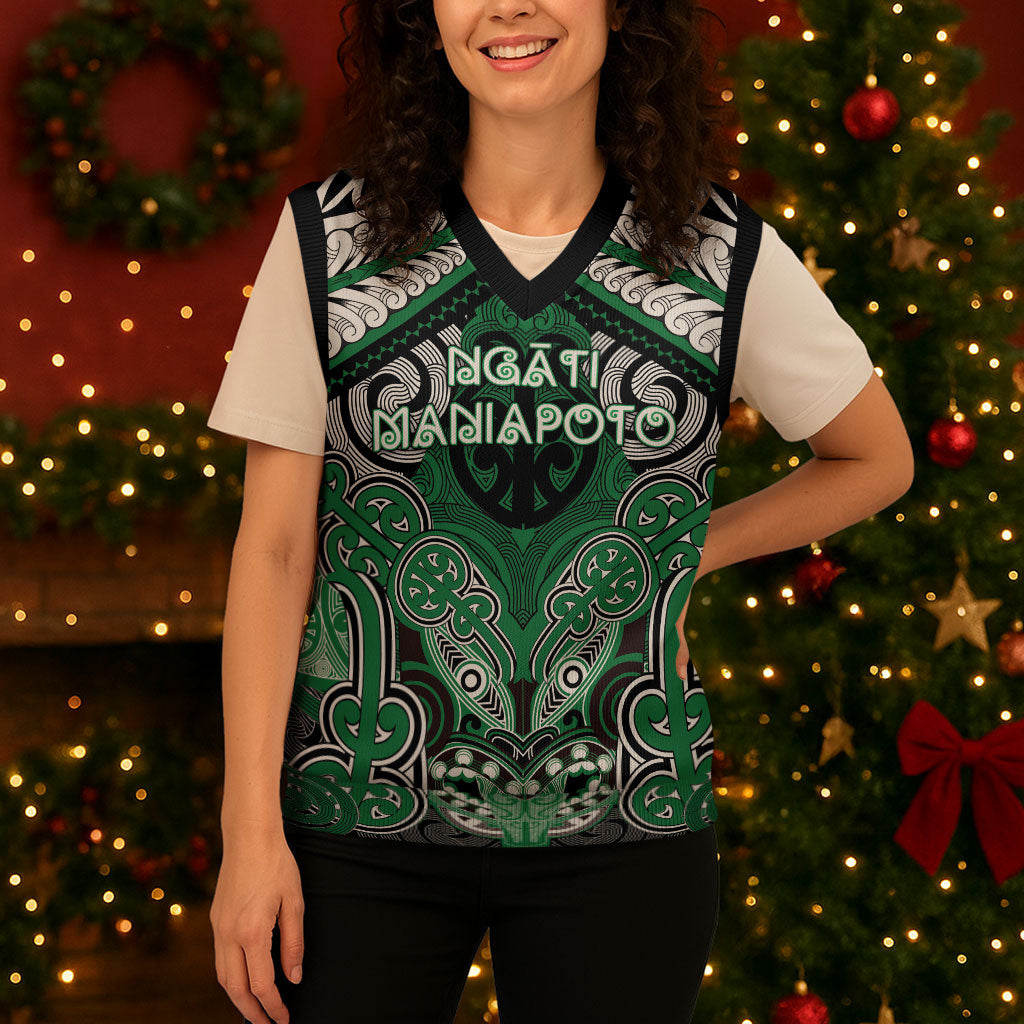 Aotearoa Iwi Ngati Maniapoto Personalised Christmas Knitted V-Neck Vest Maori Kowhaiwhai Pattern LT19 - Polynesian Pride