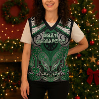 Aotearoa Iwi Ngati Maniapoto Personalised Christmas Knitted V-Neck Vest Maori Kowhaiwhai Pattern LT19 - Polynesian Pride