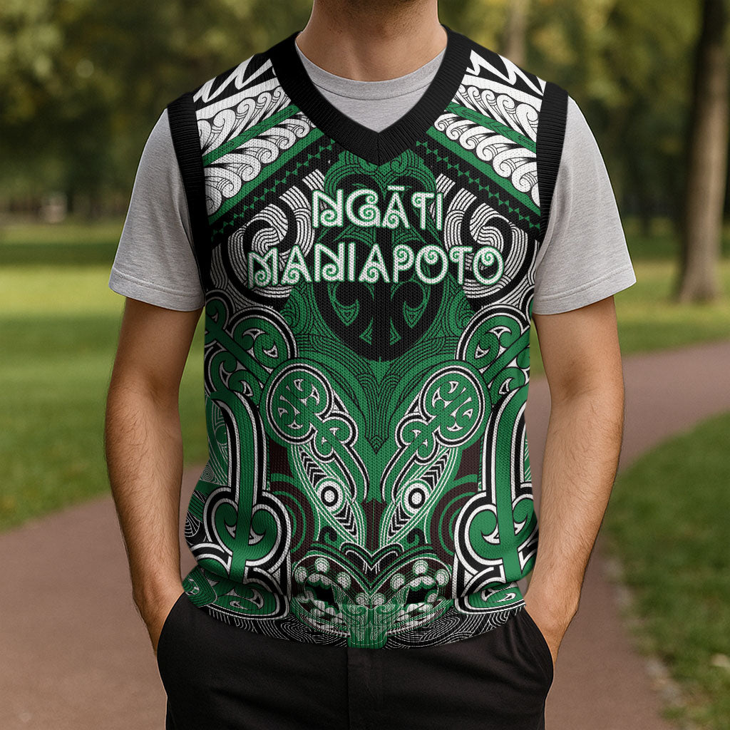 Aotearoa Iwi Ngati Maniapoto Personalised Christmas Knitted V-Neck Vest Maori Kowhaiwhai Pattern LT19 - Polynesian Pride