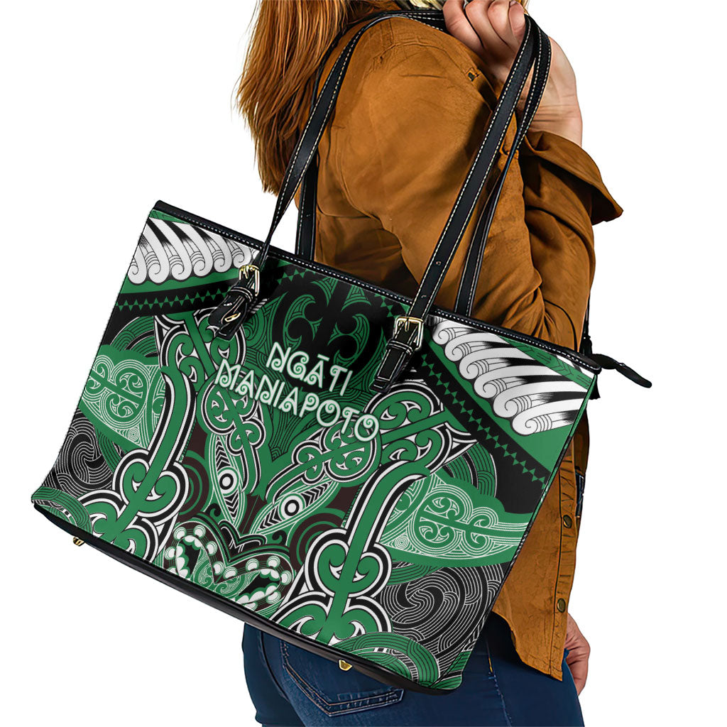 Aotearoa Iwi Ngati Maniapoto Leather Tote Bag Maori Kowhaiwhai Pattern LT19 - Polynesian Pride