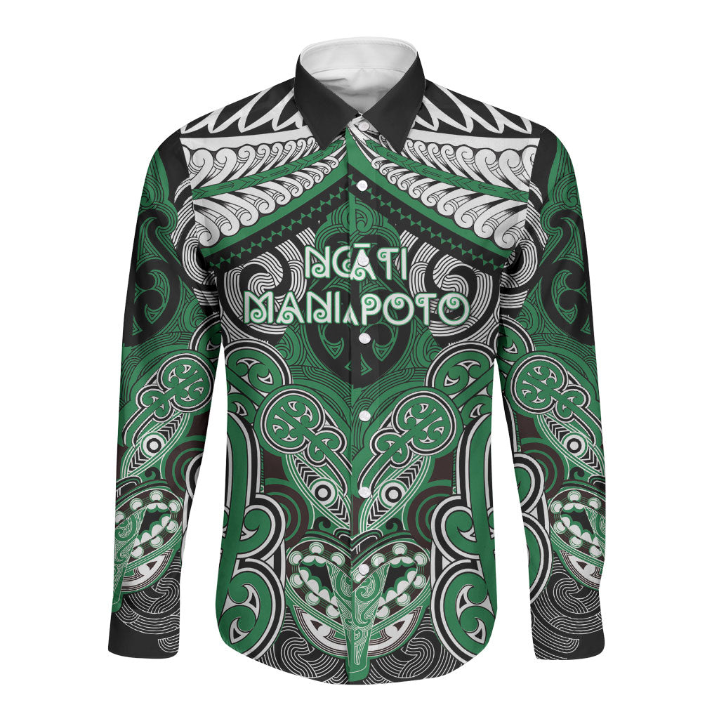 Aotearoa Iwi Ngati Maniapoto Personalised Long Sleeve Button Shirt Maori Kowhaiwhai Pattern LT19 Unisex Green - Polynesian Pride