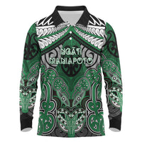 Aotearoa Iwi Ngati Maniapoto Personalised Long Sleeve Polo Shirt Maori Kowhaiwhai Pattern LT19 Green - Polynesian Pride