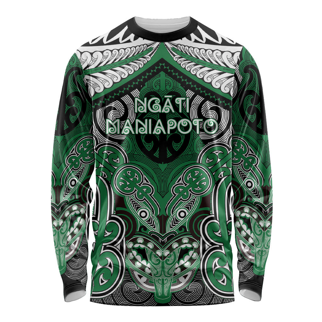 Aotearoa Iwi Ngati Maniapoto Personalised Long Sleeve Shirt Maori Kowhaiwhai Pattern LT19 Unisex Green - Polynesian Pride