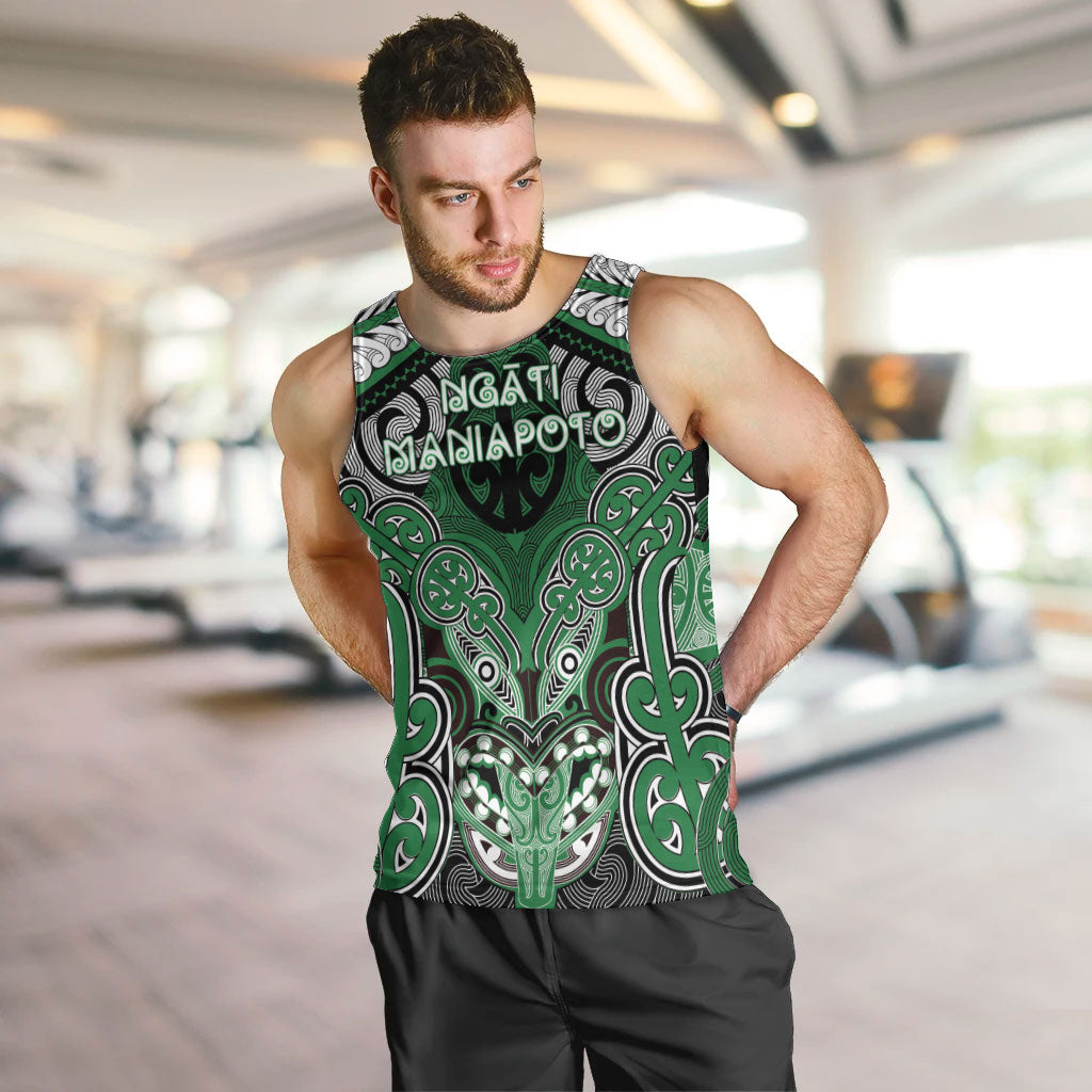 Aotearoa Iwi Ngati Maniapoto Personalised Men Tank Top Maori Kowhaiwhai Pattern LT19 Green - Polynesian Pride
