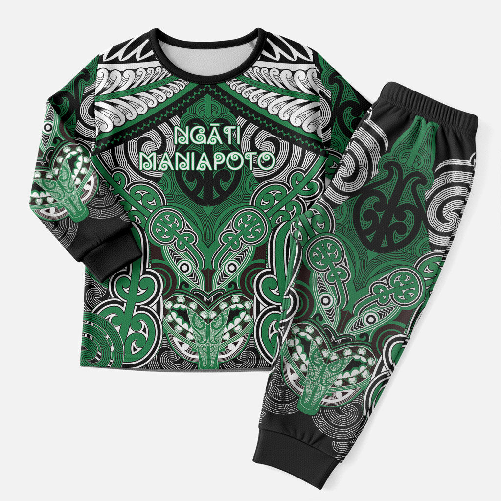 Aotearoa Iwi Ngati Maniapoto Personalised Christmas Pajama Set Maori Kowhaiwhai Pattern LT19 Men Green - Polynesian Pride