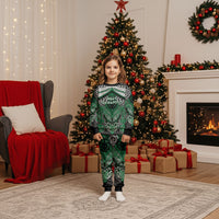 Aotearoa Iwi Ngati Maniapoto Personalised Christmas Pajama Set Maori Kowhaiwhai Pattern LT19 Kid Green - Polynesian Pride