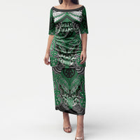 Aotearoa Iwi Ngati Maniapoto Personalised Puletasi Maori Kowhaiwhai Pattern LT19 Long Dress Green - Polynesian Pride