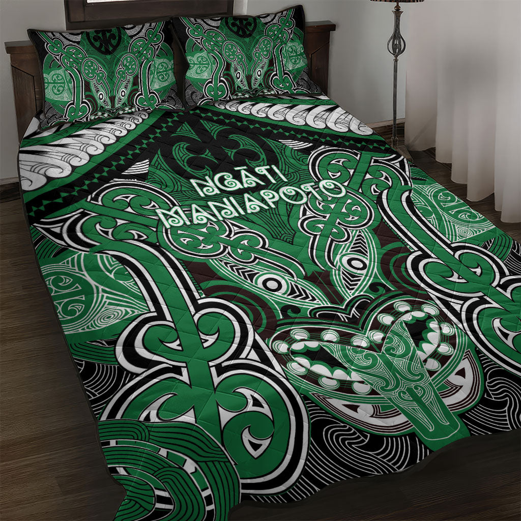 Aotearoa Iwi Ngati Maniapoto Quilt Bed Set Maori Kowhaiwhai Pattern LT19 Green - Polynesian Pride