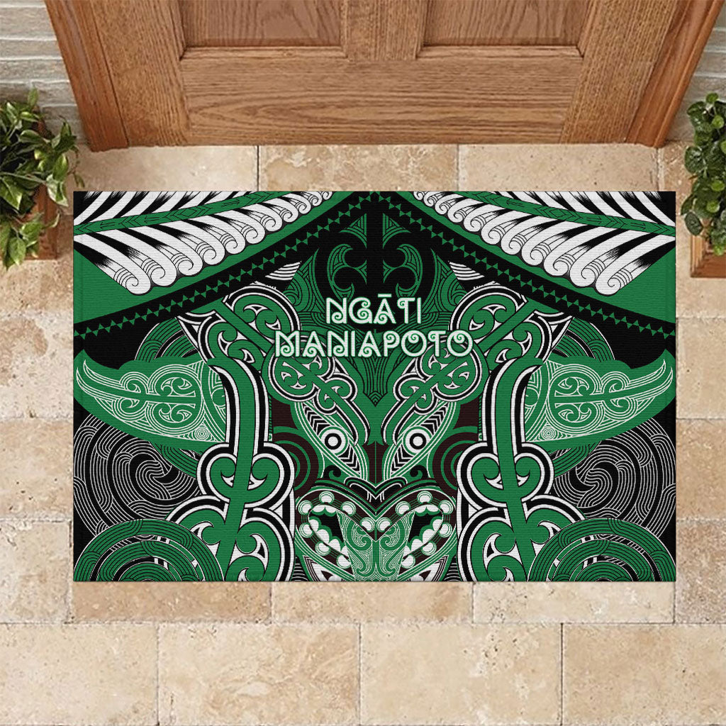 Aotearoa Iwi Ngati Maniapoto Rubber Doormat Maori Kowhaiwhai Pattern LT19 Green - Polynesian Pride