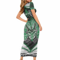 Aotearoa Iwi Ngati Maniapoto Personalised Short Sleeve Bodycon Dress Maori Kowhaiwhai Pattern LT19 - Polynesian Pride