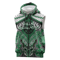 Aotearoa Iwi Ngati Maniapoto Personalised Sleeveless Zip Hoodie Maori Kowhaiwhai Pattern LT19 Green - Polynesian Pride