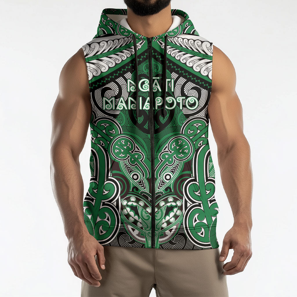 Aotearoa Iwi Ngati Maniapoto Personalised Sleeveless Zip Hoodie Maori Kowhaiwhai Pattern LT19 - Polynesian Pride