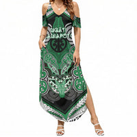 Aotearoa Iwi Ngati Maniapoto Personalised Summer Maxi Dress Maori Kowhaiwhai Pattern LT19 Women Green - Polynesian Pride