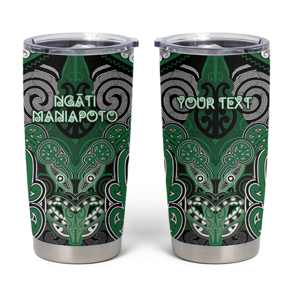 Aotearoa Iwi Ngati Maniapoto Personalised Tumbler Cup Maori Kowhaiwhai Pattern LT19 Green - Polynesian Pride