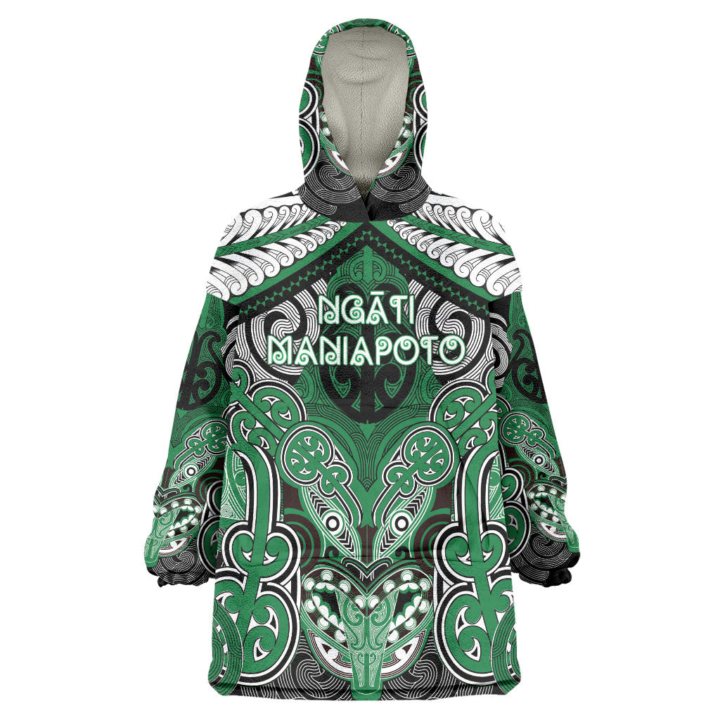 Aotearoa Iwi Ngati Maniapoto Personalised Wearable Blanket Hoodie Maori Kowhaiwhai Pattern LT19 One Size Green - Polynesian Pride