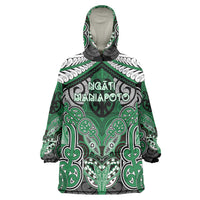 Aotearoa Iwi Ngati Maniapoto Personalised Wearable Blanket Hoodie Maori Kowhaiwhai Pattern LT19 One Size Green - Polynesian Pride