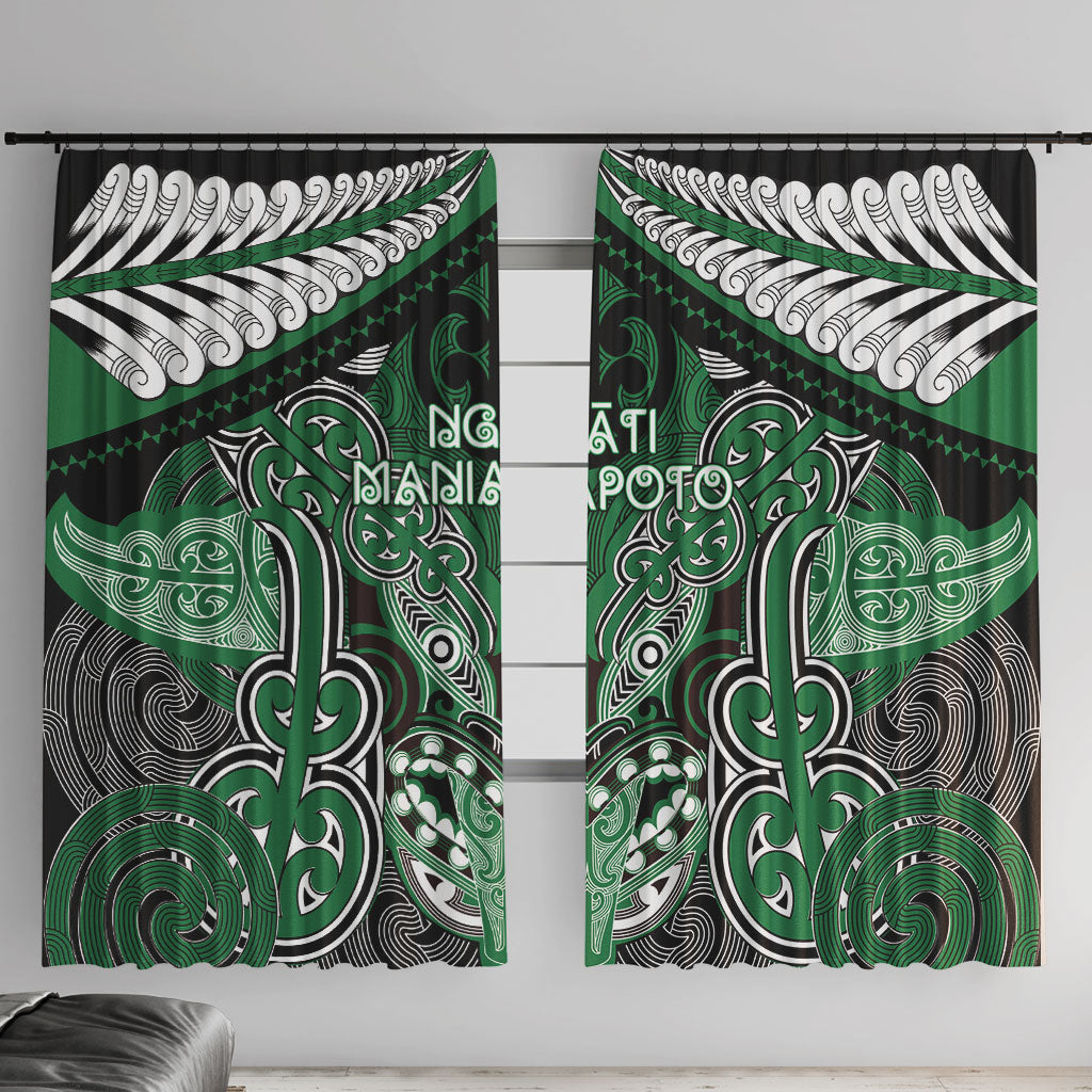 Aotearoa Iwi Ngati Maniapoto Window Curtain Maori Kowhaiwhai Pattern LT19 With Hooks Green - Polynesian Pride