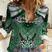 Aotearoa Iwi Ngati Maniapoto Personalised Women Casual Shirt Maori Kowhaiwhai Pattern LT19 Female Green - Polynesian Pride