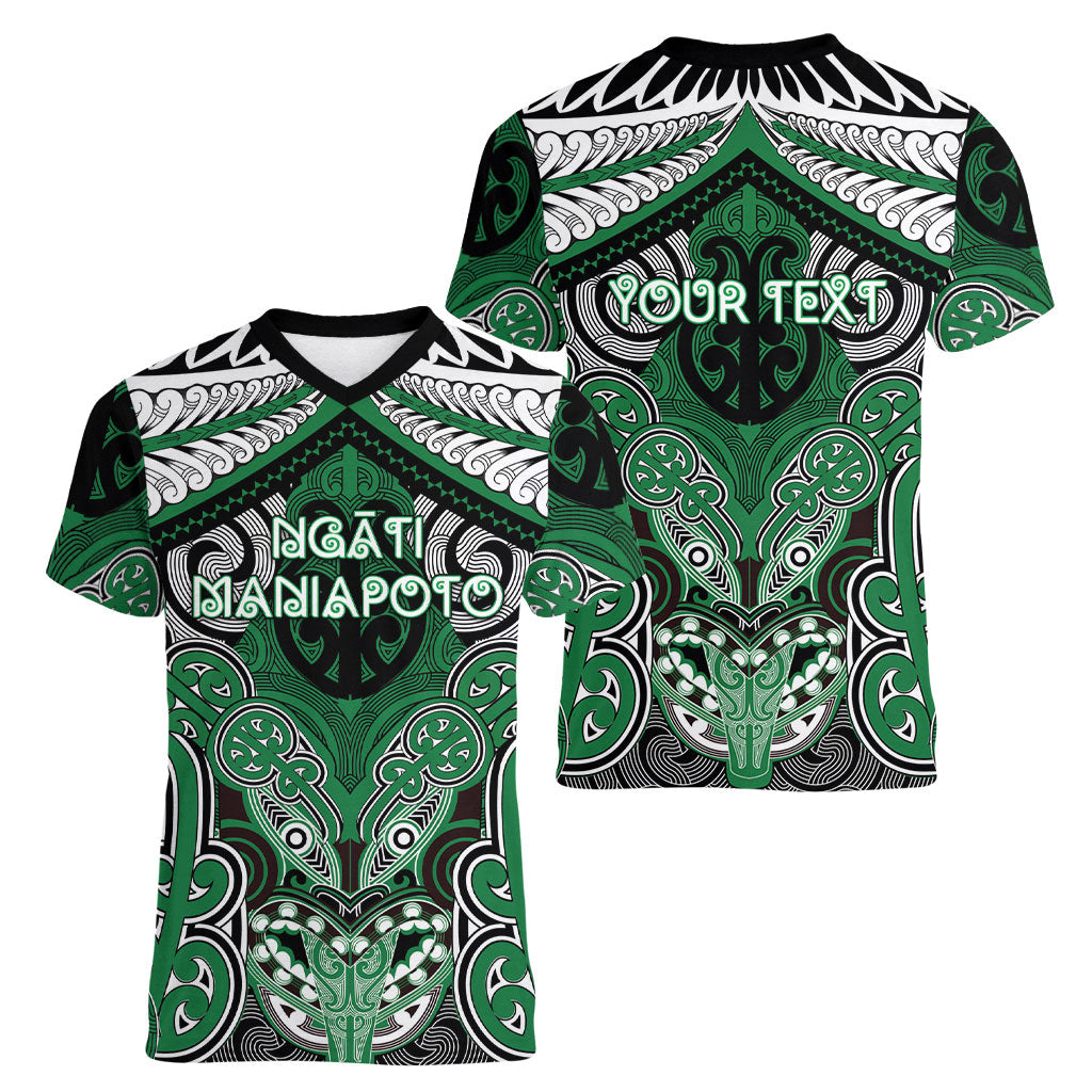 Aotearoa Iwi Ngati Maniapoto Personalised Women V-Neck T-Shirt Maori Kowhaiwhai Pattern LT19 - Polynesian Pride