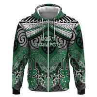 Aotearoa Iwi Ngati Maniapoto Personalised Zip Hoodie Maori Kowhaiwhai Pattern LT19 Zip Hoodie Green - Polynesian Pride