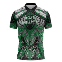 Aotearoa Iwi Ngati Maniapoto Personalised Zipper Polo Shirt Maori Kowhaiwhai Pattern LT19 Green - Polynesian Pride