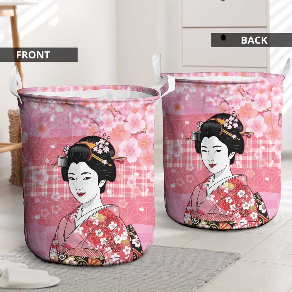 Japanese Geisha Cherry Blossom Laundry Basket Pink Palaka Hawaii Pattern Fusion Design