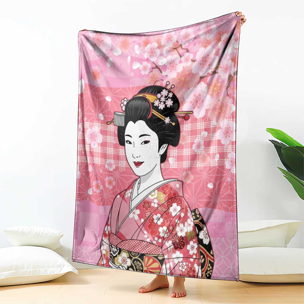 Japanese Geisha Cherry Blossom Blanket Pink Palaka Hawaii Pattern Fusion Design