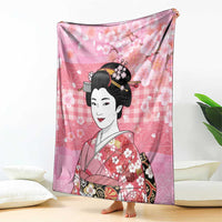 Japanese Geisha Cherry Blossom Blanket Pink Palaka Hawaii Pattern Fusion Design