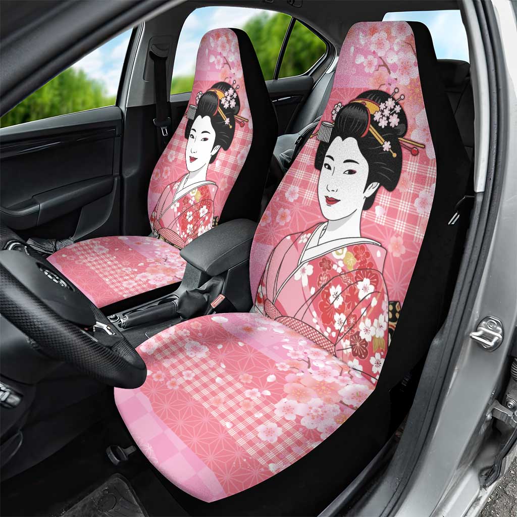 Japanese Geisha Cherry Blossom Car Seat Cover Pink Palaka Hawaii Pattern Fusion Design