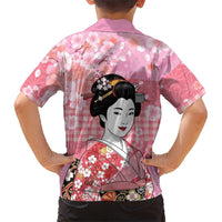 Japanese Geisha Cherry Blossom Family Matching Mermaid Dress and Hawaiian Shirt Pink Palaka Hawaii Pattern Fusion Design LT19 - Polynesian Pride
