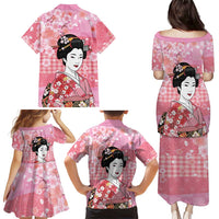 Japanese Geisha Cherry Blossom Family Matching Puletasi and Hawaiian Shirt Pink Palaka Hawaii Pattern Fusion Design LT19 - Polynesian Pride