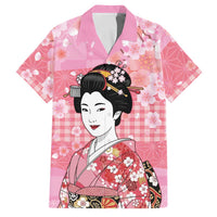 Japanese Geisha Cherry Blossom Family Matching Puletasi and Hawaiian Shirt Pink Palaka Hawaii Pattern Fusion Design LT19 Dad's Shirt - Short Sleeve Pink - Polynesian Pride