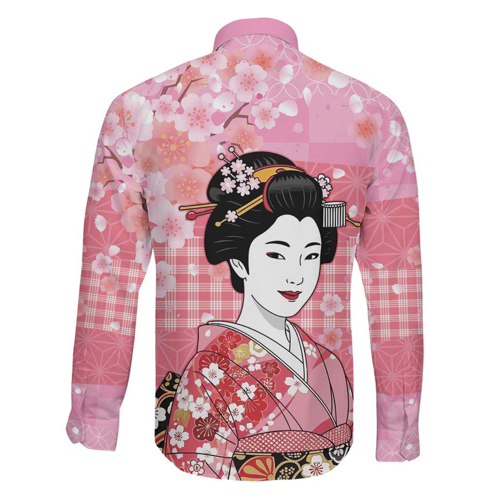 Japanese Geisha Cherry Blossom Family Matching Short Sleeve Bodycon Dress and Hawaiian Shirt Pink Palaka Hawaii Pattern Fusion Design LT19 - Polynesian Pride